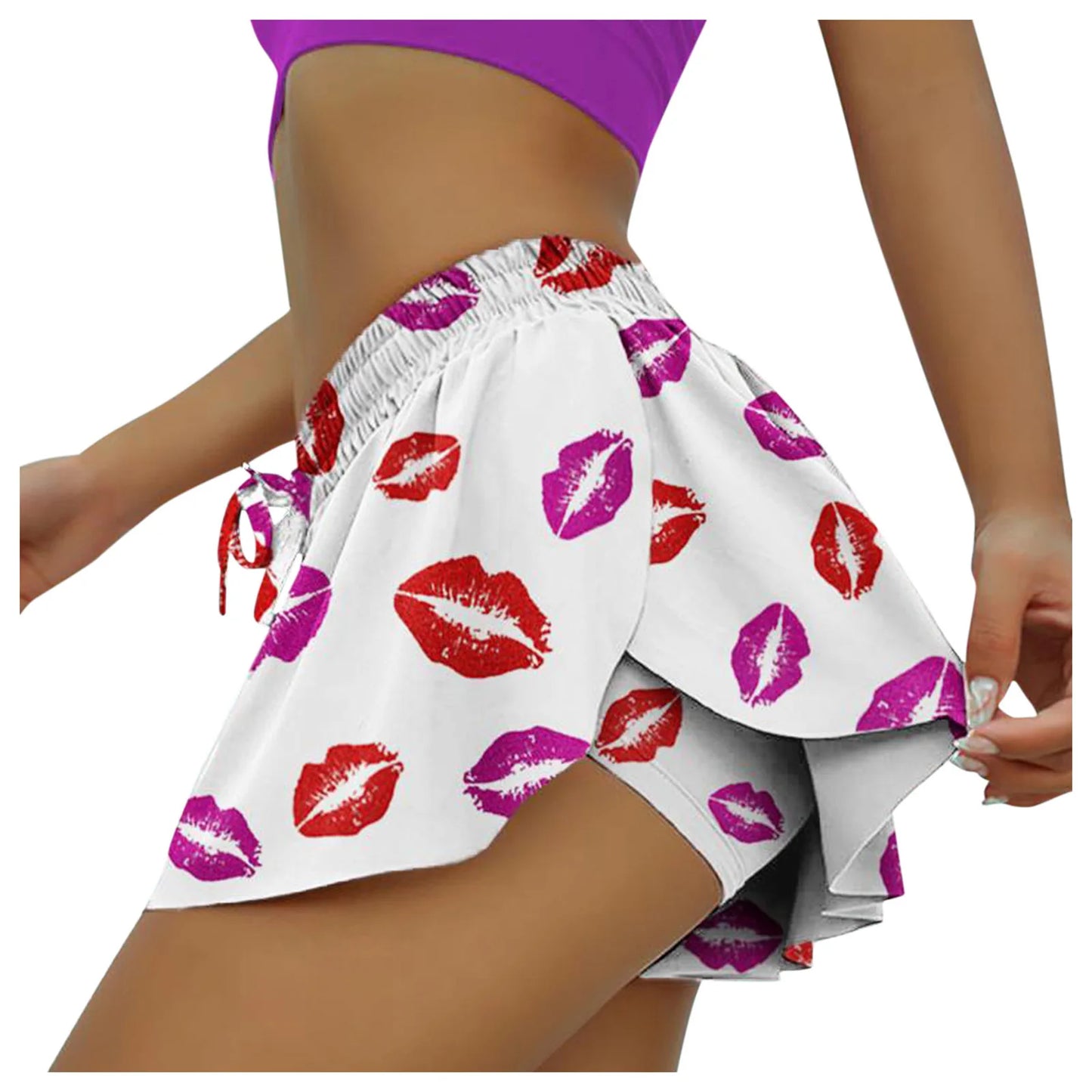 Women's Sport Tennis Skorts Butterfly Print Outdoor yoga Inner Short Skirt High Elastic Waist Golf Mini Hakama For Female Summer
