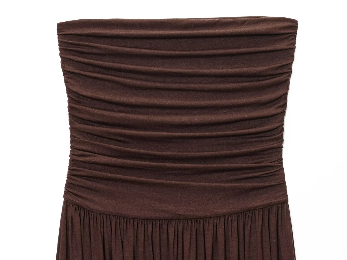 ETJ 2025  women's new dress elegant sexy off-shoulder fashion pleats details slimming strapless dress