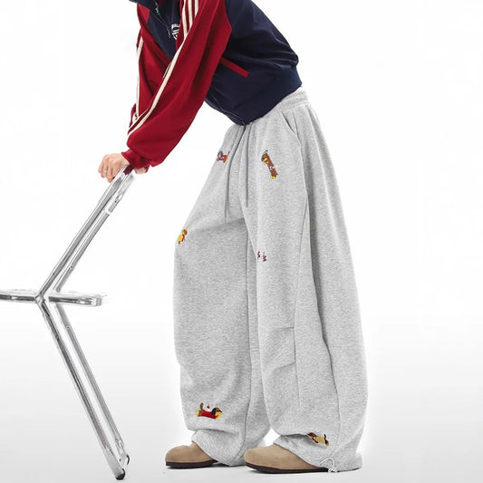 Embroidery Sausage Dog Sweatpants Loose Casual Joggers Wide Leg Couple Streetwear Fun Fashion Comfortable Pants baggy sweatpants