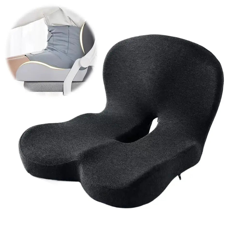 Ergonomic Memory Foam Lumbar Support Set – Integrated Backrest & Seat Cushion Combo, Relieves Back Pain for Office Workers, Students & Drivers, Removable Washable Anti-Dust Mite Cover