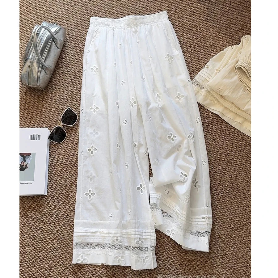 Women Summer Casual Cotton Long Pants High Waist Wide Leg Stright Pants Female Comfortable Clothes Trousers
