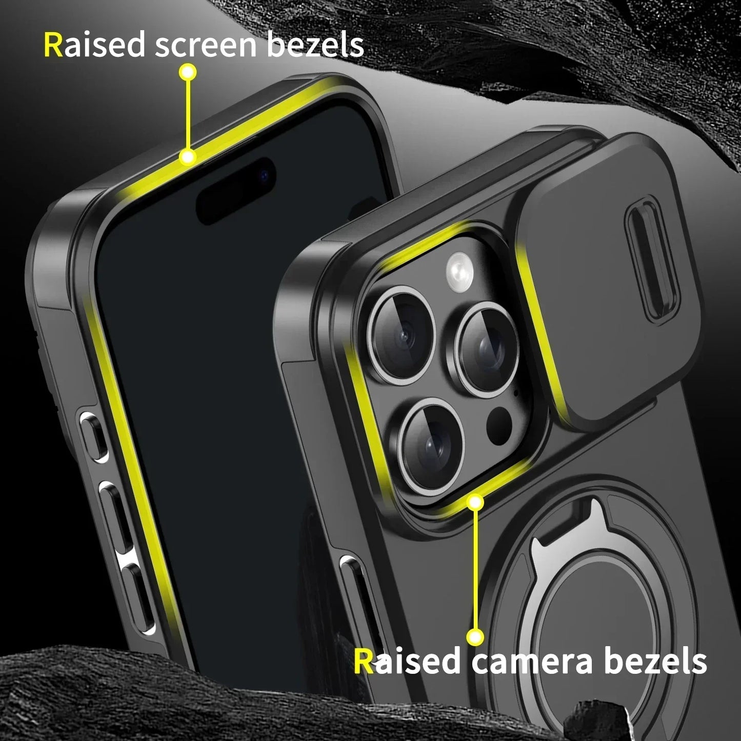 Luxury Heavy-Duty Rugged Armor Magnetic Bracket Case For iPhone 16 14 13 12 11 15 Pro Max Plus Slide Camera Protection PC Cover