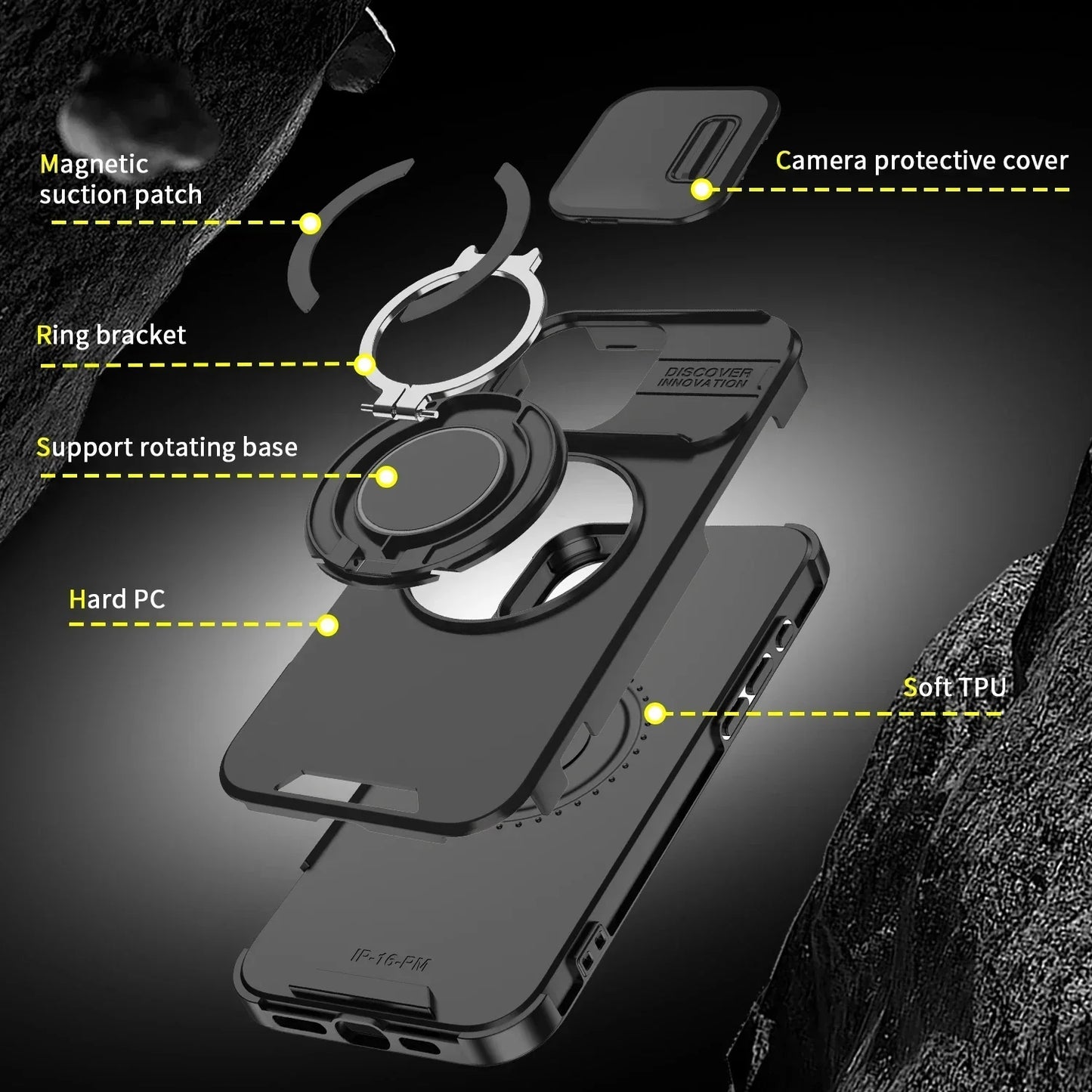 Luxury Heavy-Duty Rugged Armor Magnetic Bracket Case For iPhone 16 14 13 12 11 15 Pro Max Plus Slide Camera Protection PC Cover