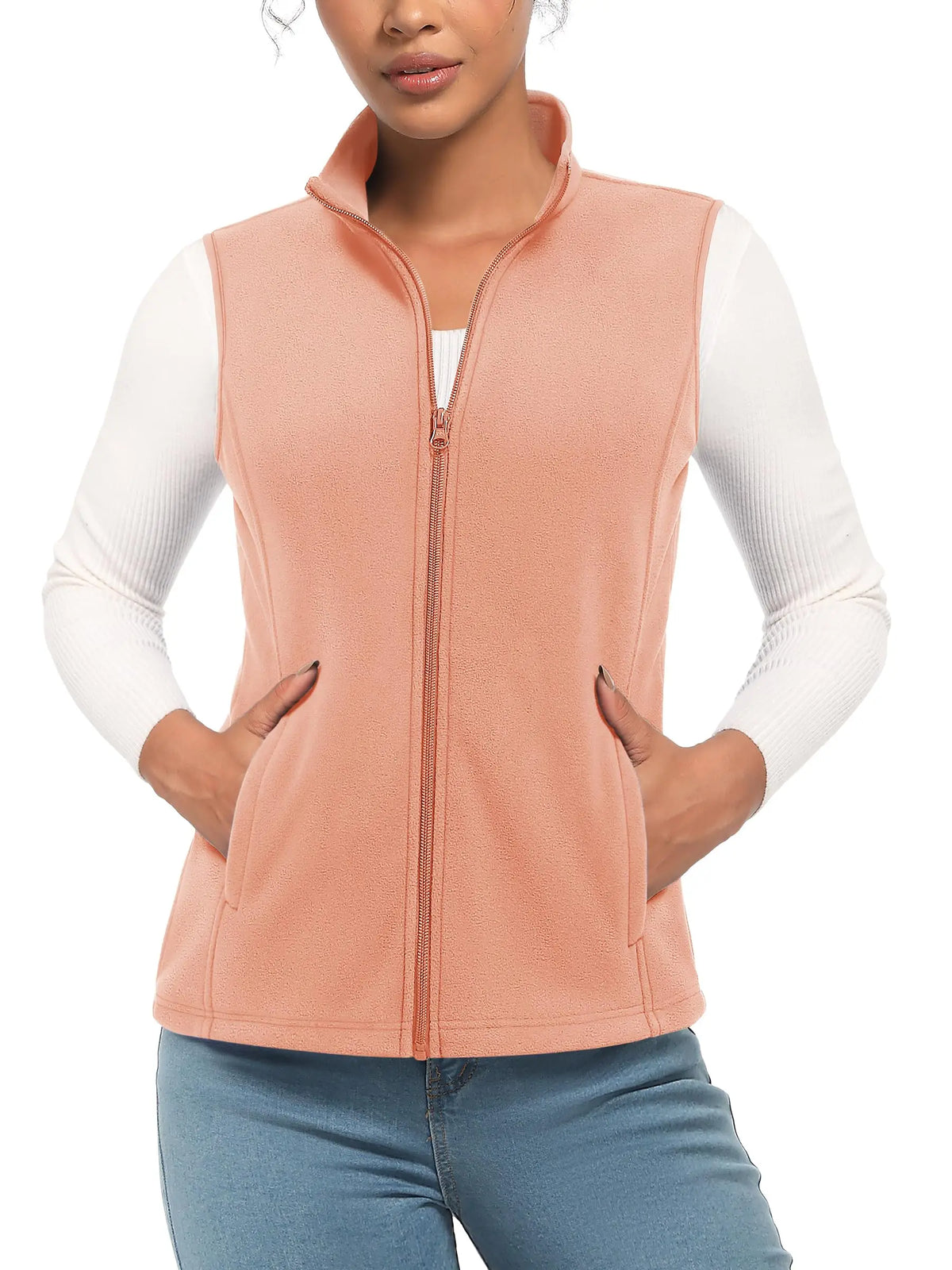 TACVASEN Fleese Sleeveless Vests Womens Fall Winter Thermal Hiking Golf Waistcoats Soft Casual Outerwear Zip Jackets 4 Pockets