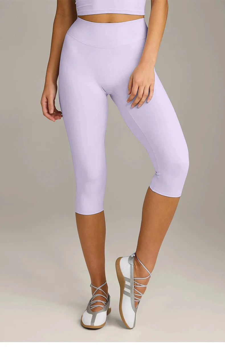 Women 7/8 Yoga Capris Double-sided Brushed 4-Way Stretch High Waist Skin-friendly Tight Workout Fitness Leggings