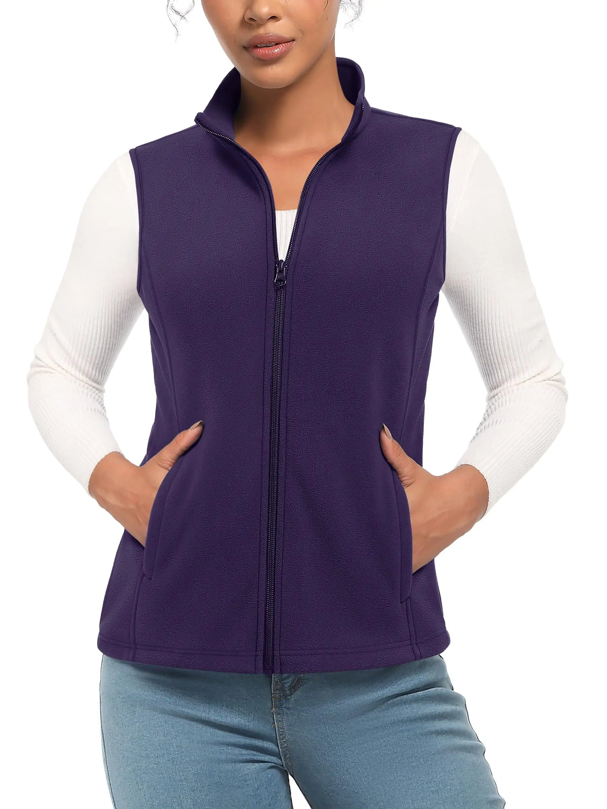 TACVASEN Fleese Sleeveless Vests Womens Fall Winter Thermal Hiking Golf Waistcoats Soft Casual Outerwear Zip Jackets 4 Pockets