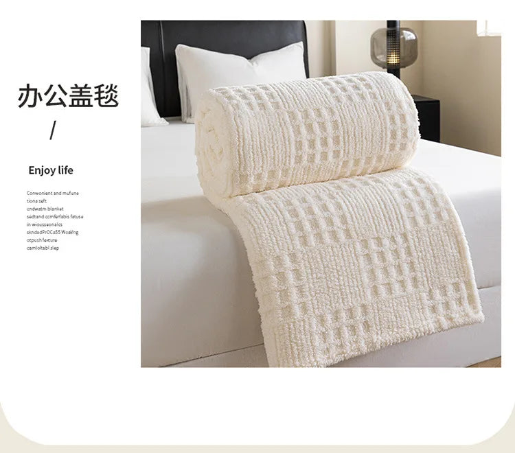 Solid color taffle waffle jacquard blanket multi-functional comfortable cotton velvet blanket nap blanket
