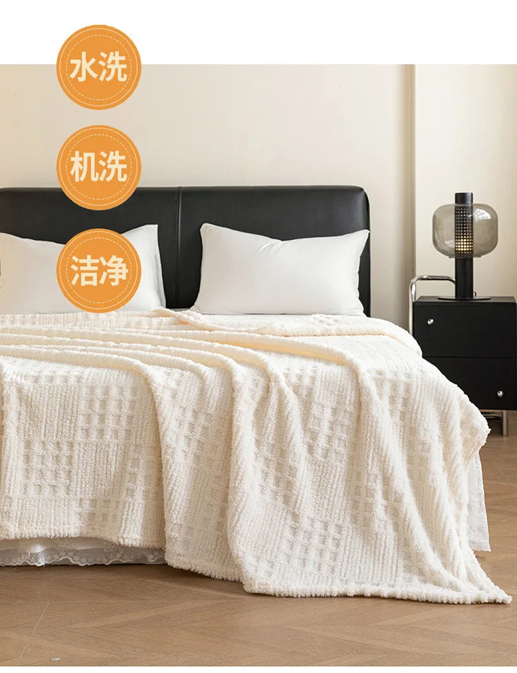 Solid color taffle waffle jacquard blanket multi-functional comfortable cotton velvet blanket nap blanket