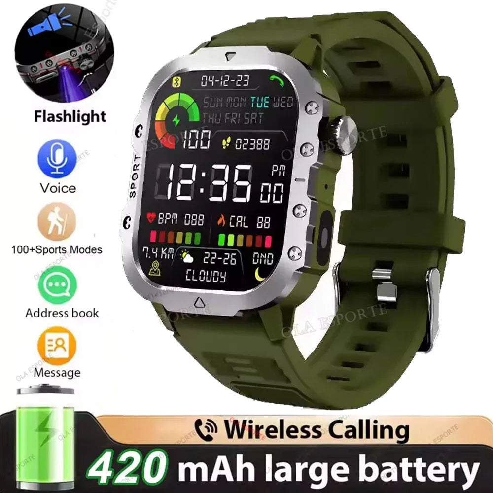 2026 New Military-grade Smart Watch Men GPS Flashlight 3ATM Waterproof Watch Bluetooth Call 100+Sport Outdoor Smartwatch Pk MA27