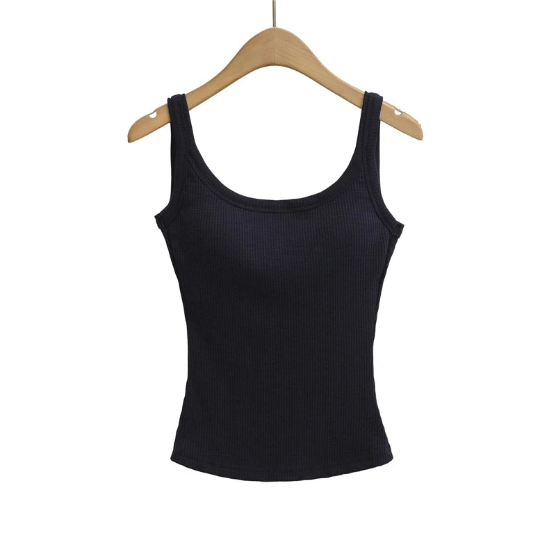 LUNDUNSHIJIA 2025 Summer Women Bamboo Cotton Sexy Backless Camisole Ladies Fashion With Chest Pads Tops 5 Colors