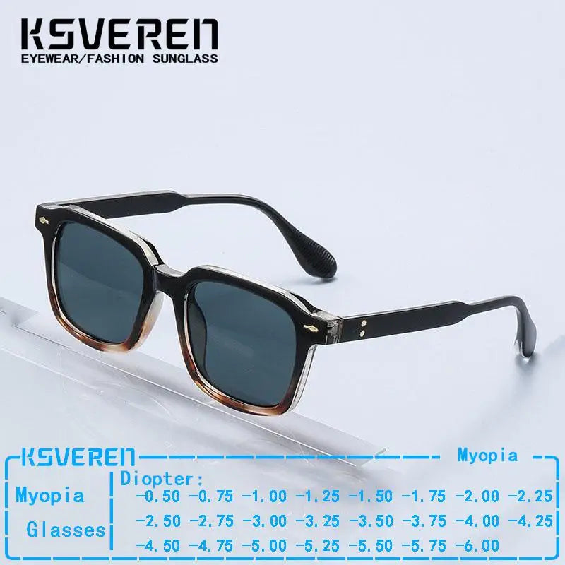 Square Black Myopia Sunglasses Men Women Finished Tinted Lenses Prescription Eyewear Negative Diopter for Outdoor Sun Shade