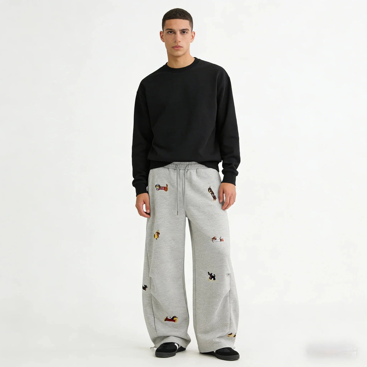 Funny Dachshund Embroidery Sweatpants Loose Cargo Joggers Wide Leg Couple Autumn Casual Fashion Pants Trousers Y2K clothing