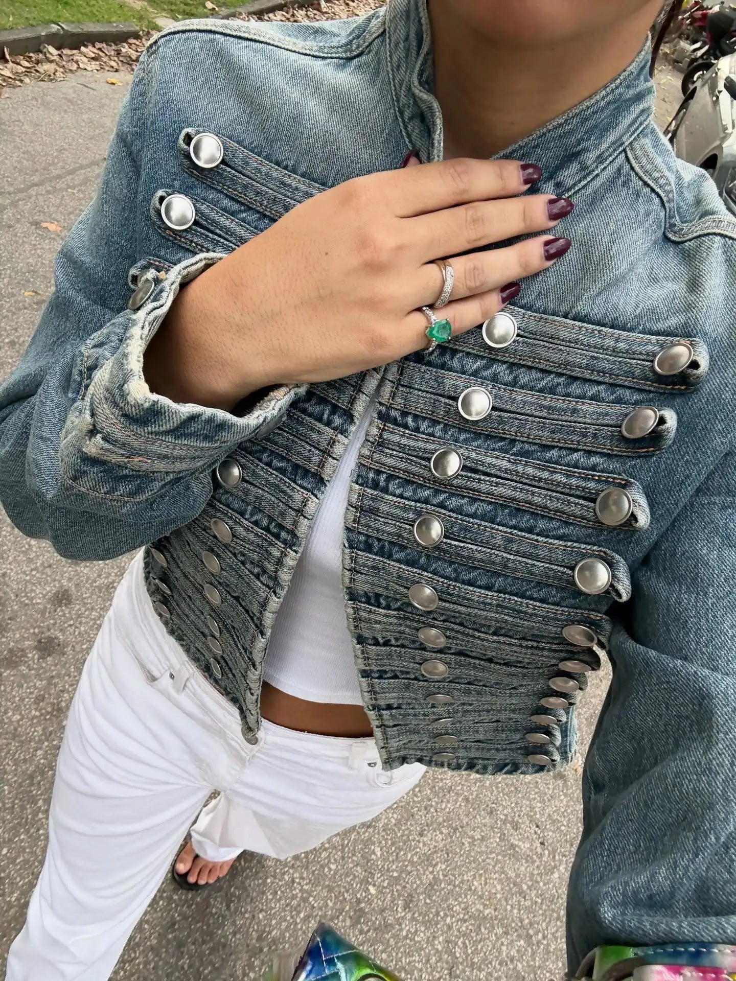 Suninbox Women's Vintage Long Sleeve Denim Jacket with Button Front Cropped Fitted Jean Jacket Casual Streetwear Autumn Outwear