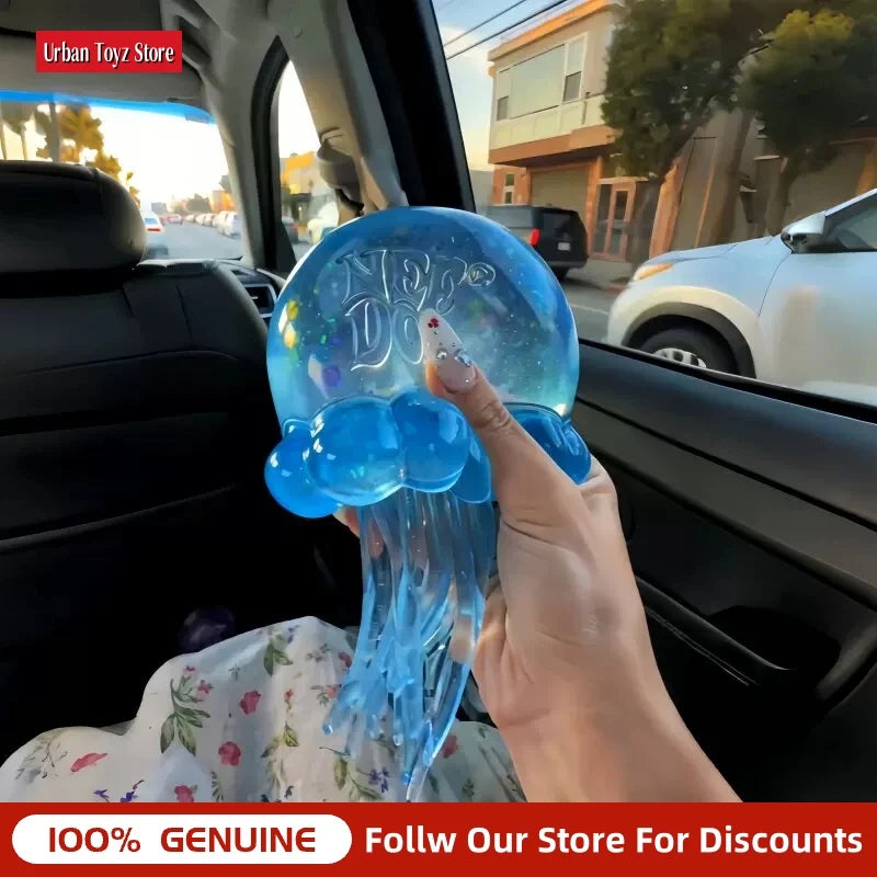 Needoh Jellyfish Squeeze Toy, Transparent Glitter Soft Jelly Fidget Toy, Portable Stress Relief Sensory Toy For Daily Relaxation