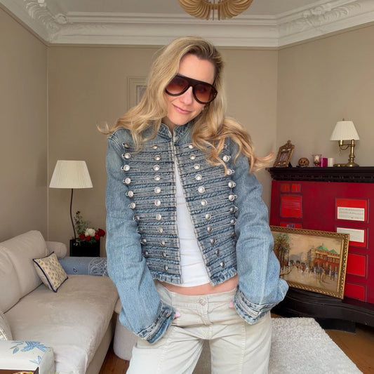 Suninbox Women's Vintage Long Sleeve Denim Jacket with Button Front Cropped Fitted Jean Jacket Casual Streetwear Autumn Outwear