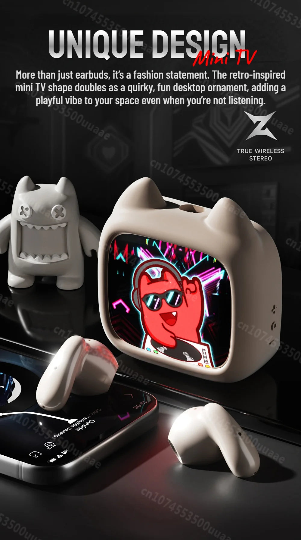Zombies Cat B19 Smart Touch Screen Earphone HiFi Stereo Bluetooth 6.0 Headphones ENC Call Noise Reduction TWS Wireless Earbuds