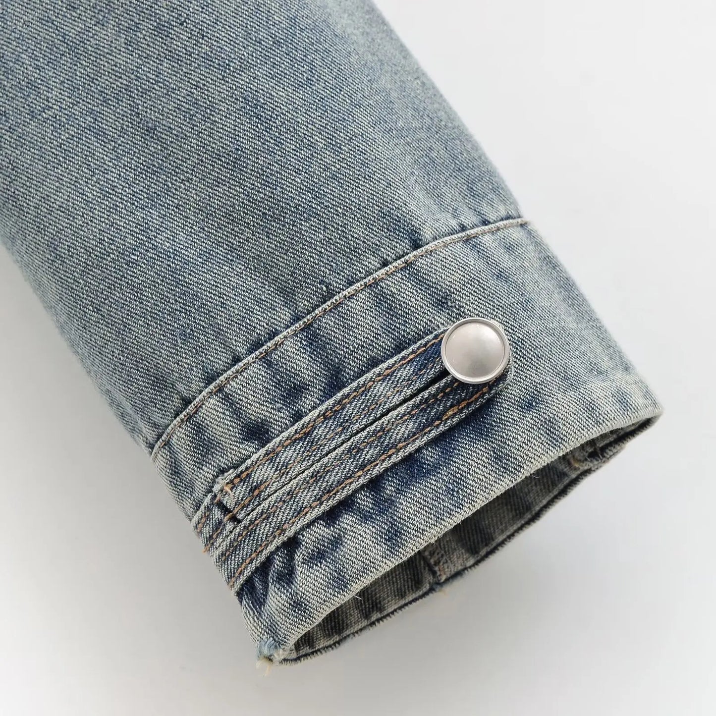 Suninbox Women's Vintage Long Sleeve Denim Jacket with Button Front Cropped Fitted Jean Jacket Casual Streetwear Autumn Outwear