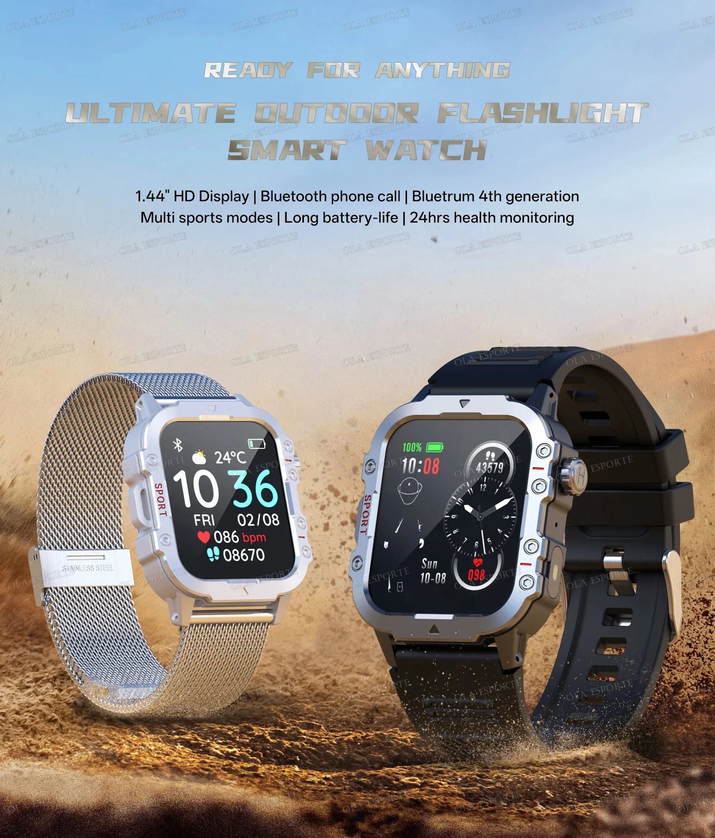 2026 New Military-grade Smart Watch Men GPS Flashlight 3ATM Waterproof Watch Bluetooth Call 100+Sport Outdoor Smartwatch Pk MA27