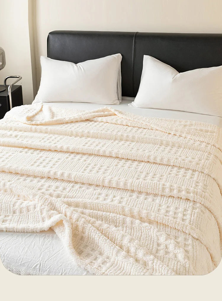 Solid color taffle waffle jacquard blanket multi-functional comfortable cotton velvet blanket nap blanket
