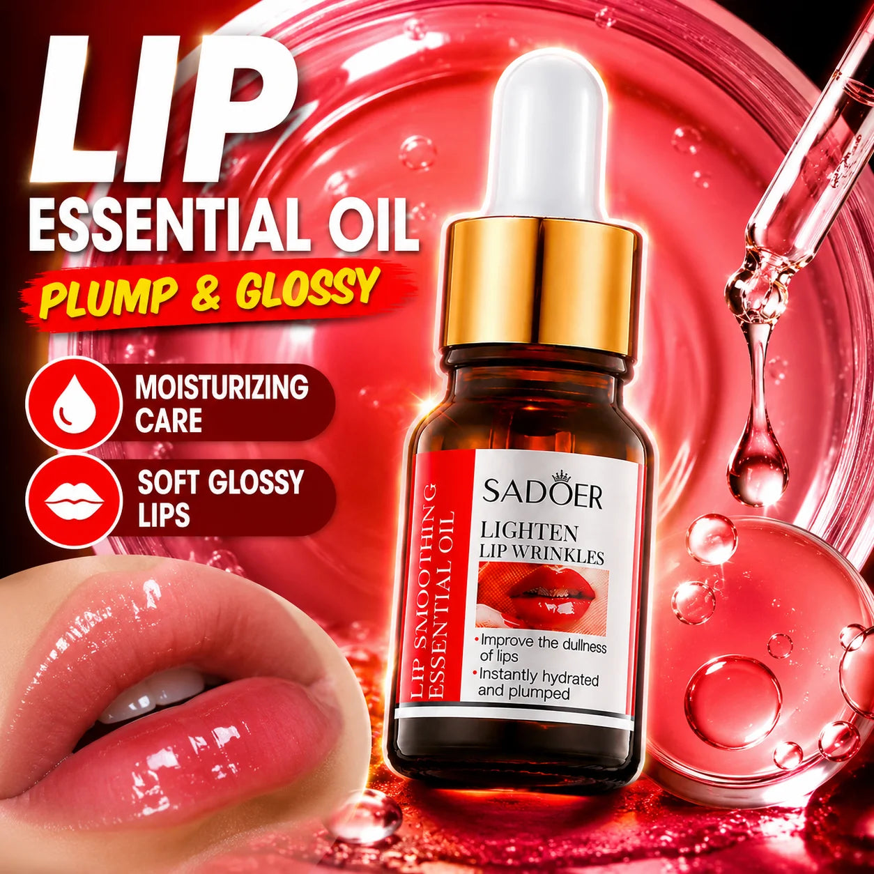 Lip Plumping Oil Hydrating Lip Gloss Fuller Glossy Lips Lip Plumper Serum Moisturizing Lip Care Essential Oil Soft Lips Women