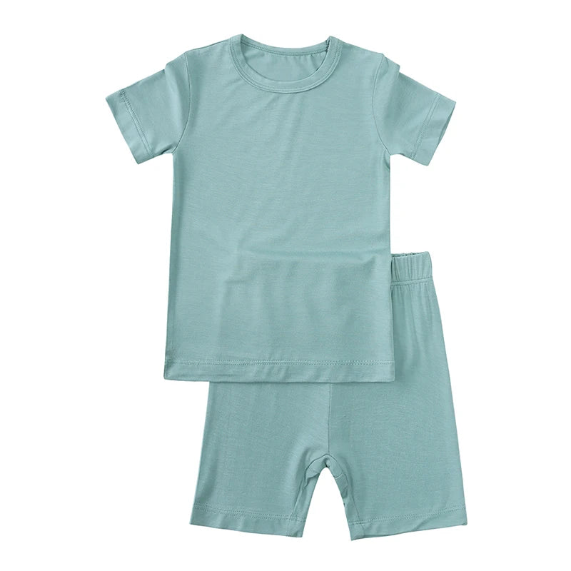 2026 Bamboo Fiber Toddler Kids Pajamas Clothes Solid Hight Elasticity Breathable Sleepwear Set For 9M-7T Boy Girl Loungewear
