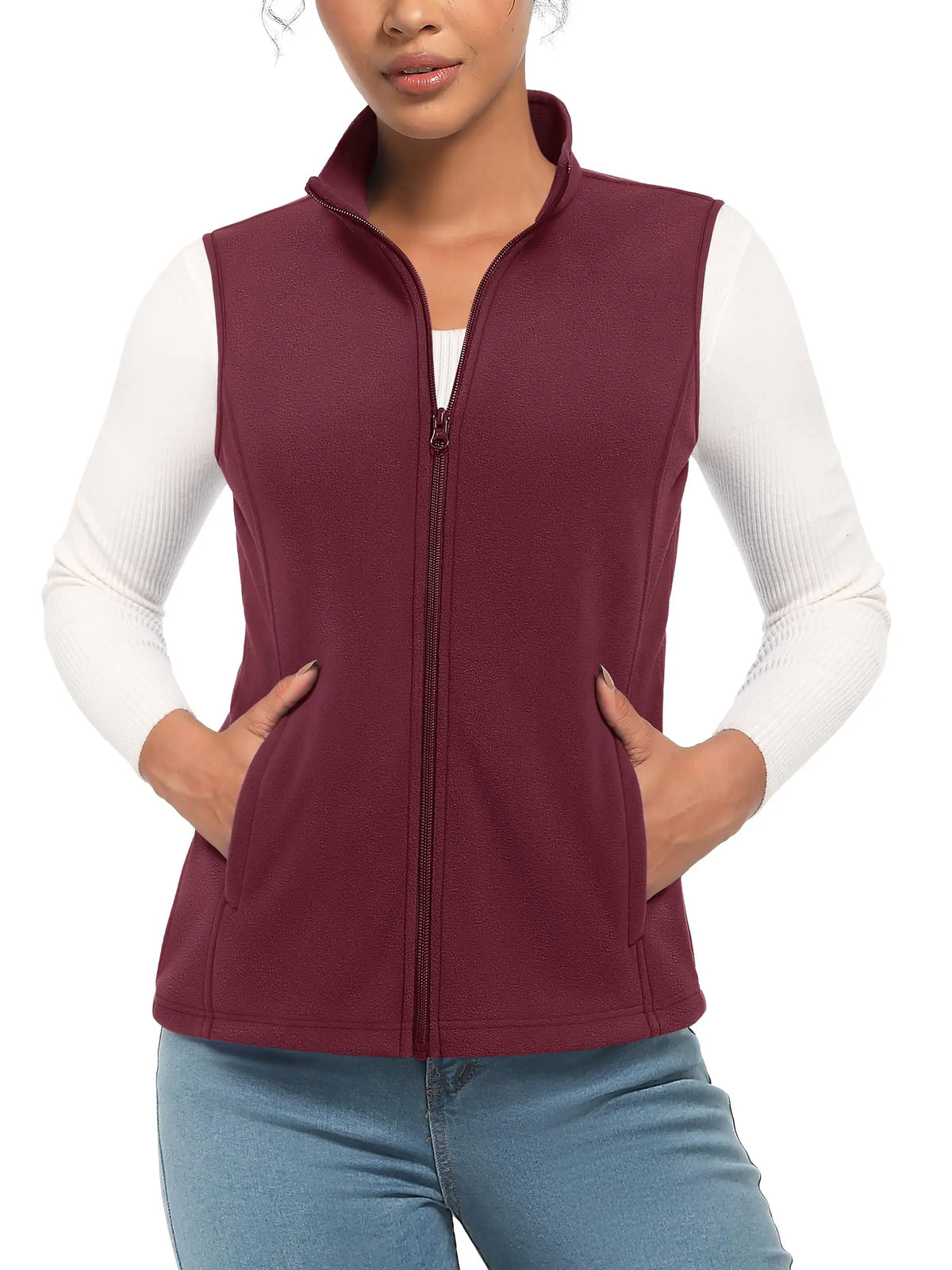 TACVASEN Fleese Sleeveless Vests Womens Fall Winter Thermal Hiking Golf Waistcoats Soft Casual Outerwear Zip Jackets 4 Pockets