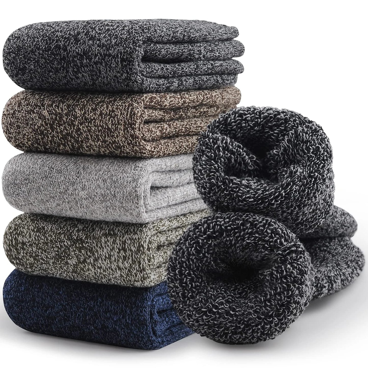 3 Pairs Winter Thick Warm Men’s Wool Socks Outdoor Thermal Cold-Resistant Sports Hiking Snow Socks Gift Size 39-44
