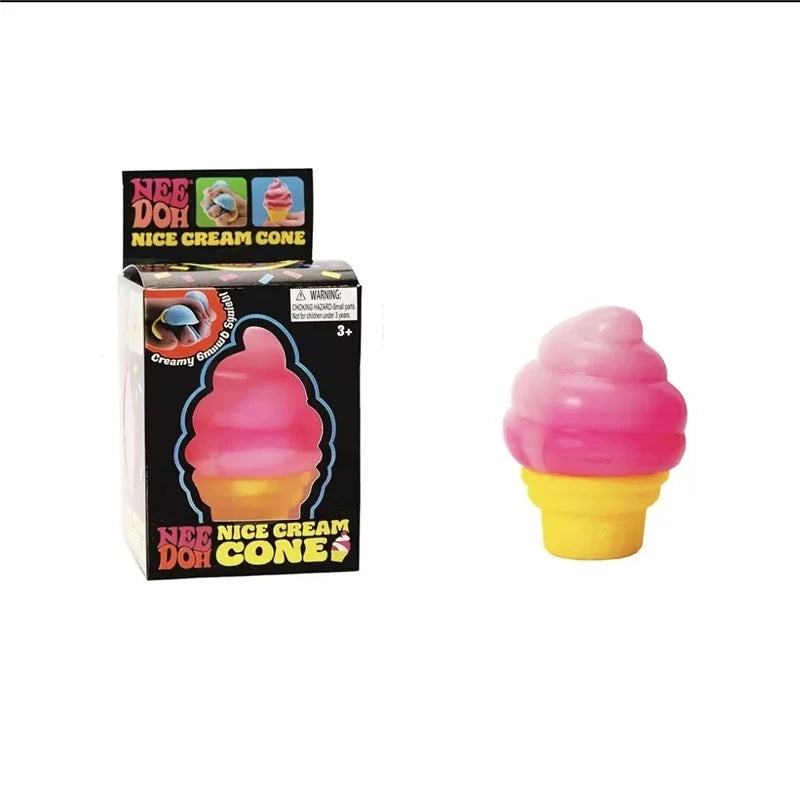 Needoh Nice Cream Cone Sensory Fidget Toy Solid Slow Rebound ADHD Non-toxic Stress Relief Anxiety Fidget Calming Toy Ornament
