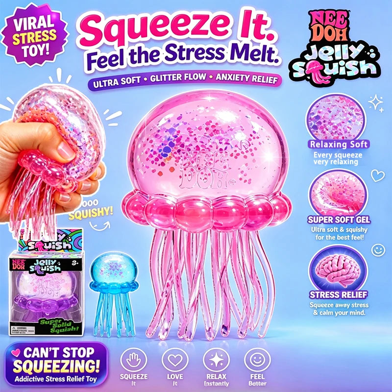 Needoh Jellyfish Squishy Lovely Shape Squeeze Sensory Toy Stress Relief Anti Anxiety Focus Calming Toy for ADHD and Autism