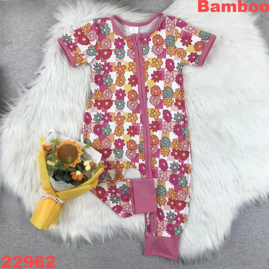 hot sale baby bamboo romper for girls new design bow print children romper short sleeve for spring