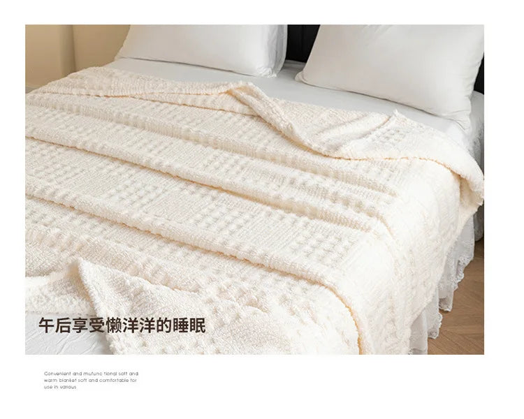 Solid color taffle waffle jacquard blanket multi-functional comfortable cotton velvet blanket nap blanket