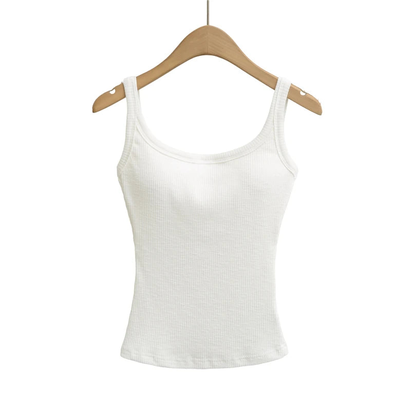 LUNDUNSHIJIA 2025 Summer Women Bamboo Cotton Sexy Backless Camisole Ladies Fashion With Chest Pads Tops 5 Colors