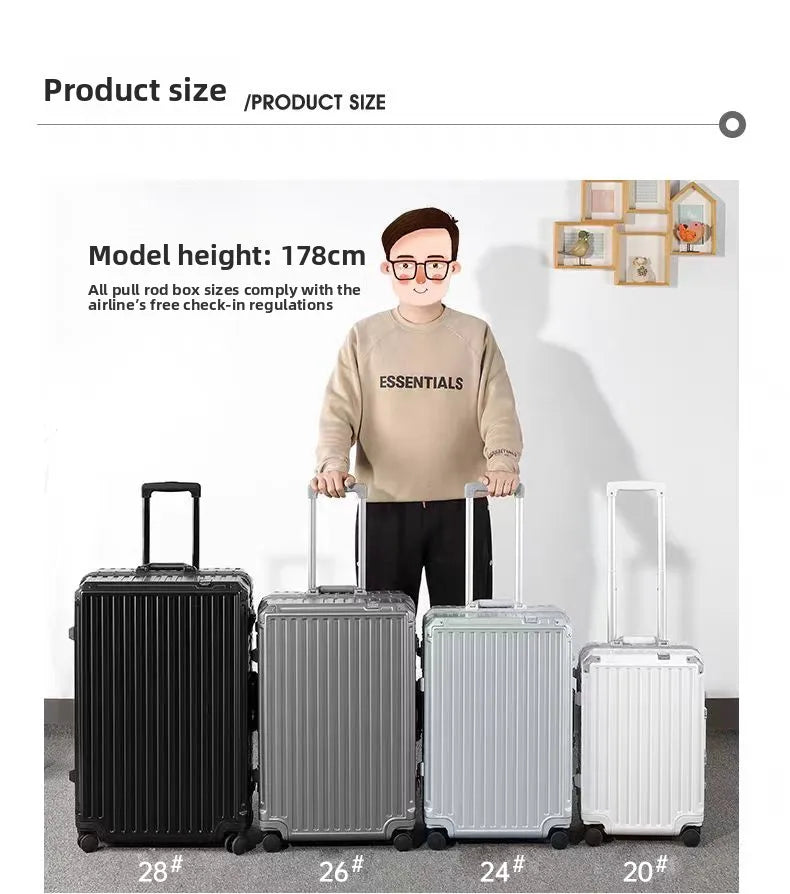 New ultra sturdy aluminum frame luggage,2-Pieces set 20 22 24 26 28 inch carry on luggage suitcase set  high aesthetic board case, universal wheel business travel box set, optional 20-28 inch