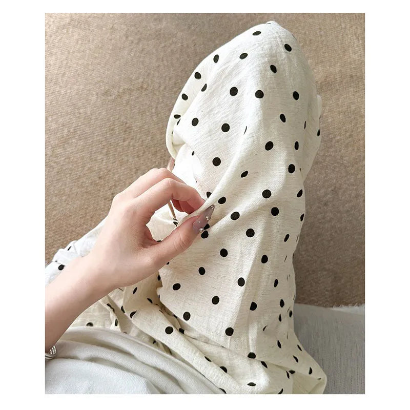 Women's Breathable Linen Polka Dot Banana Pants   Summer Casual Trousers   Elastic Waist Drawstring Wide-Leg Pants