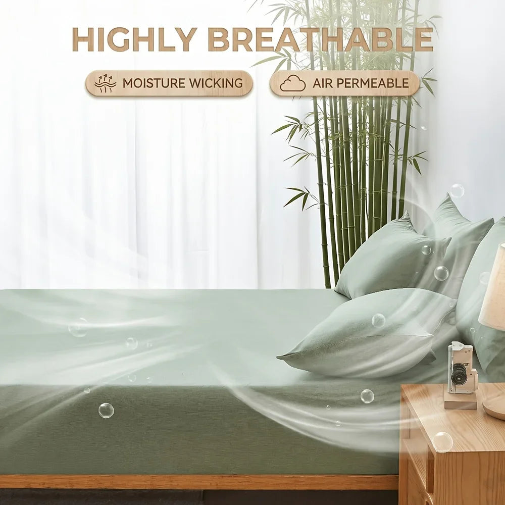 Cooling Bamboo Fiber Mattress Cover Breathable Fitted sheet for Hot Summer, Suitable for Bedroom, Guest Room, Dorm, Hotel