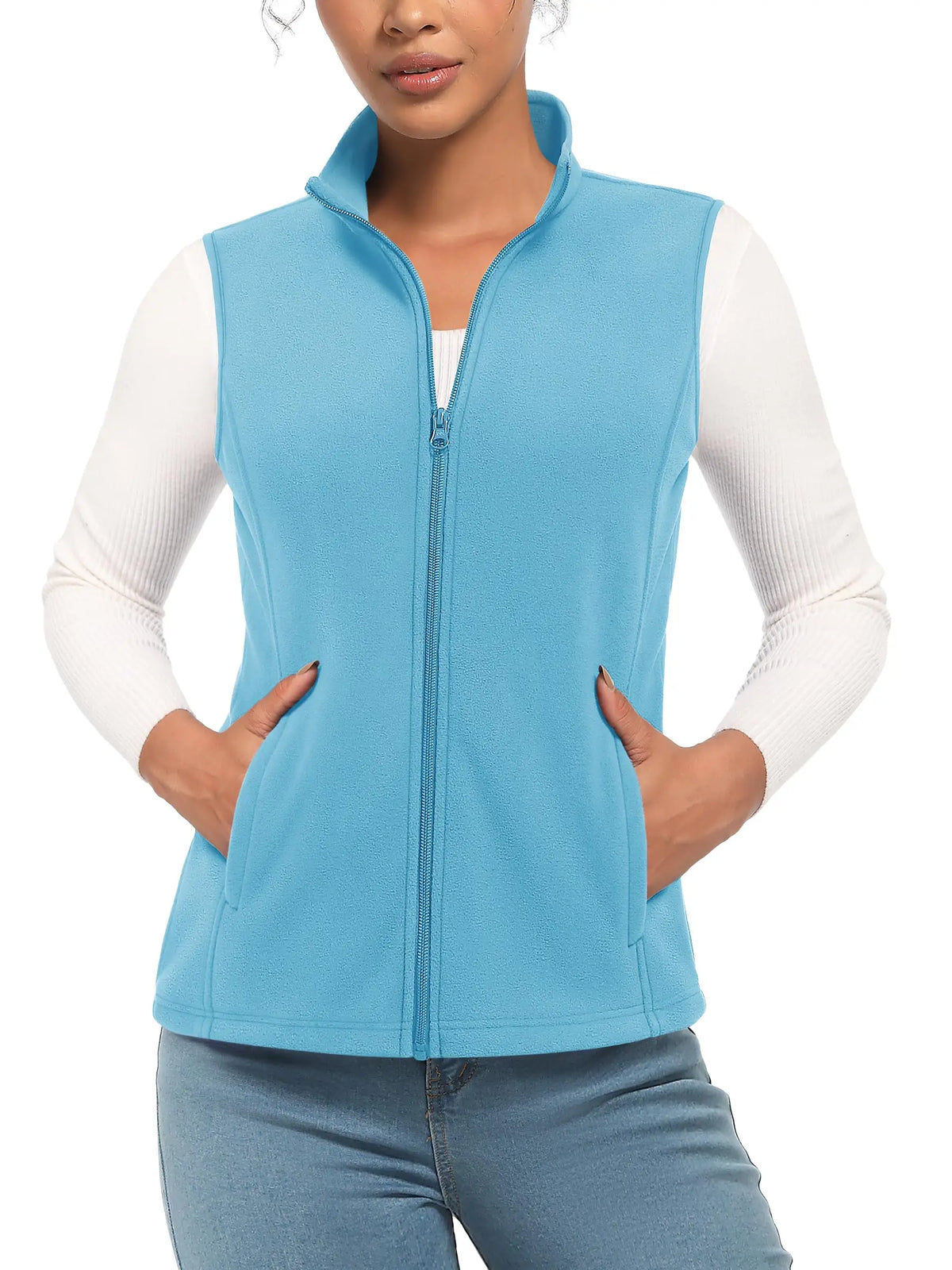 TACVASEN Fleese Sleeveless Vests Womens Fall Winter Thermal Hiking Golf Waistcoats Soft Casual Outerwear Zip Jackets 4 Pockets