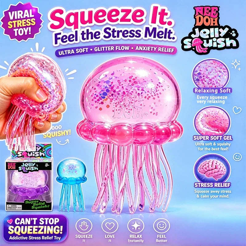 Needoh Jellyfish Squishy Lovely Shape Squeeze Sensory Toy Stress Relief Anti Anxiety Focus Calming Toy for ADHD and Autism