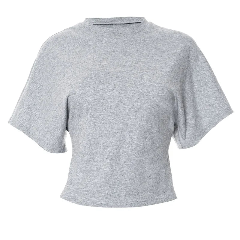Fashion Casual Solid Gray Cropped T-shirt 2025 Woman Clothes O-neck Corset Tops Streetwear Girls Spring Summer Short Tee Shirts