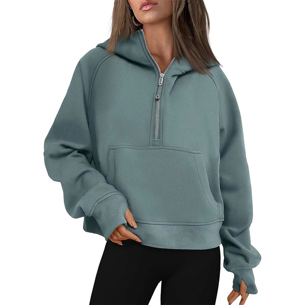 Half Zip Sweatshirts Cropped Hoodies Fleece Womens Quarter Zip Up Pullover Sweaters Fall Outfits 2025 Winter Clothes