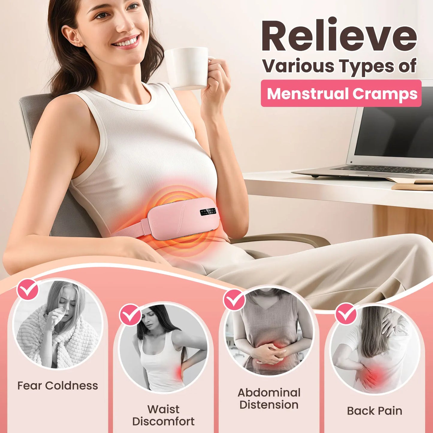 Uterus Warming Belt Electric Thermal Pad Waist Heating Belt Period Pain Relief Waist Protection Hot Compression Vibration Belt