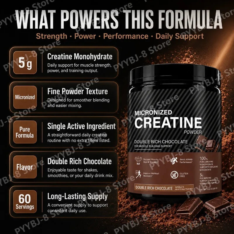 Creatine Monohydrate Powder Chocolate Flavor 10.6 OZ Improve Athletic Performance and Promote Muscle Recovery After Exercise