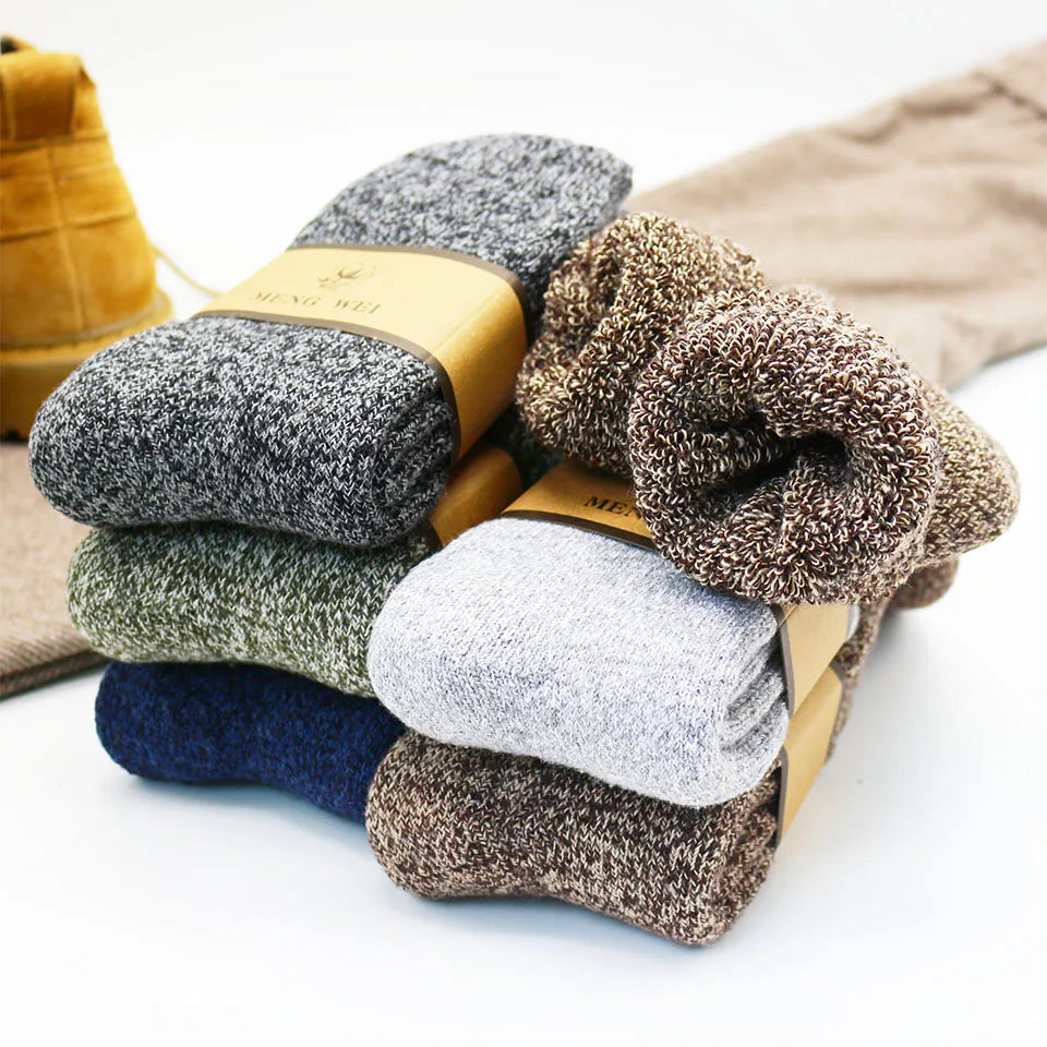 5 Pair Winter Merino Wool Socks Super Thick Warm High-Quality Harajuku Retro Snow Casual Antifreeze Cashmere Socks Men