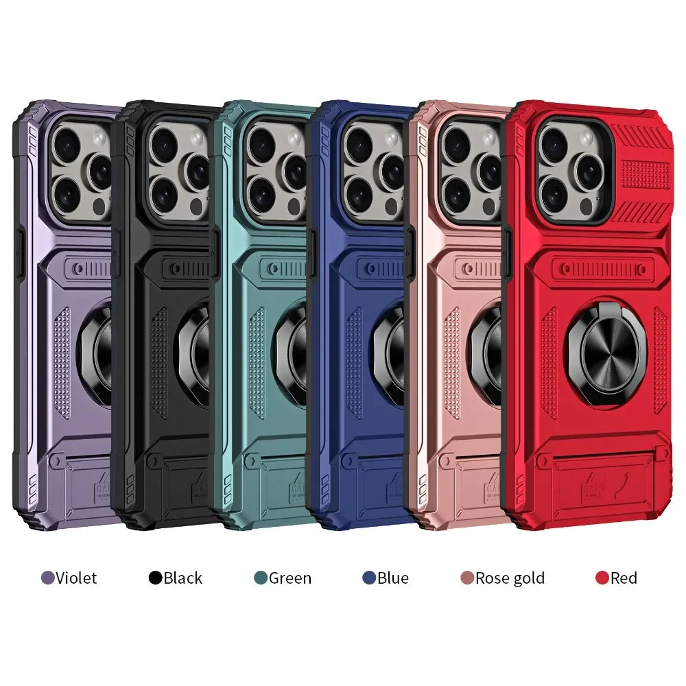 Magnetic Ring Holder Phone Case For IPhone 13 14 15 16 17 Air Pro Max Shockproof Heavy Duty Hard with Card Slot Protective Cover