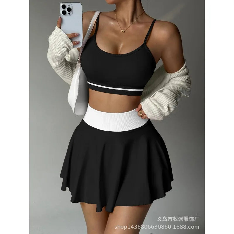 Fitness Yoga Set Women Tracksuit Gym Clothes Sports Bra 2 Piece Workout Sets Outfit Short Skirt Quick Drying Sportswear