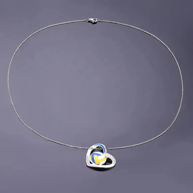 Huitan Trendy Volleyball Heart Pendant Necklace Delicate Accessories with Shiny Zirconia Fashion Female Daily Party Jewelry