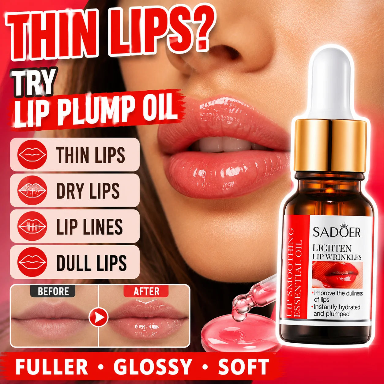 Lip Plumping Oil Hydrating Lip Gloss Fuller Glossy Lips Lip Plumper Serum Moisturizing Lip Care Essential Oil Soft Lips Women