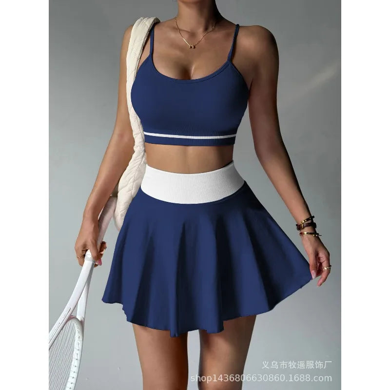 Fitness Yoga Set Women Tracksuit Gym Clothes Sports Bra 2 Piece Workout Sets Outfit Short Skirt Quick Drying Sportswear