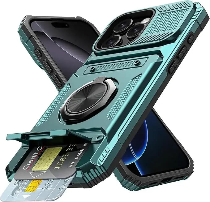 Magnetic Ring Holder Phone Case For IPhone 13 14 15 16 17 Air Pro Max Shockproof Heavy Duty Hard with Card Slot Protective Cover