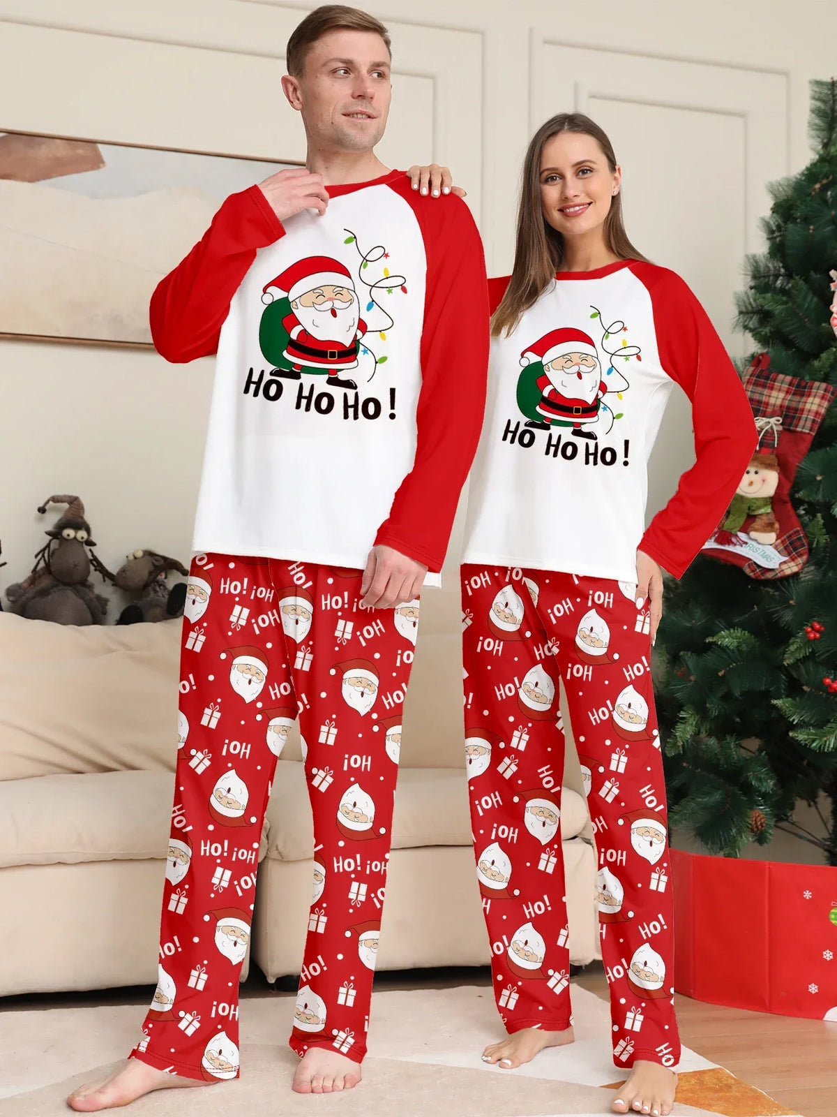 Christmas Family Look Pajamas Set Santa Print Mother Father Kids Matching Outfits Cute Loose 2 Pcs Suit Sleepwear Xmas Wear 4XL