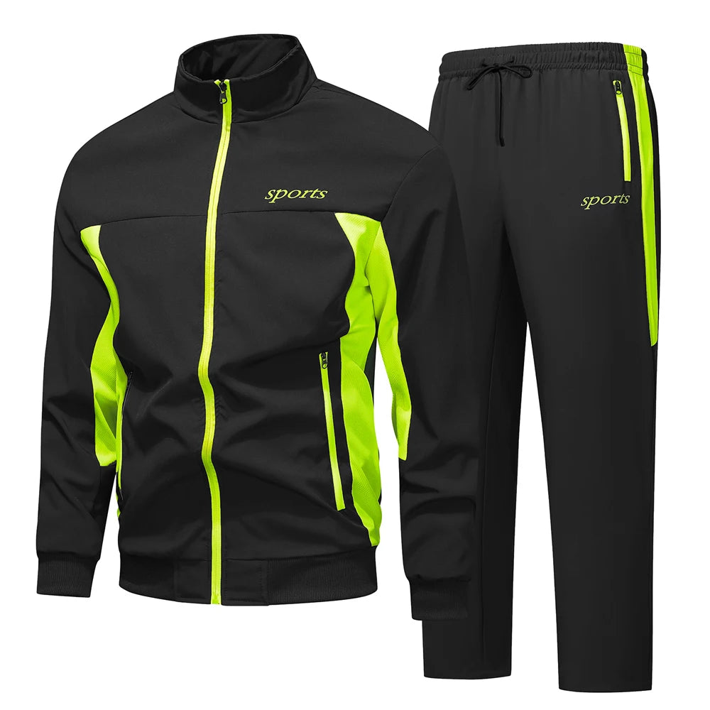 Men's Spring Autumn Track Suit 2 Piece Set Stand Collar Jacket with Pants Casual Sports Running Outfit Matching Athletic Wear